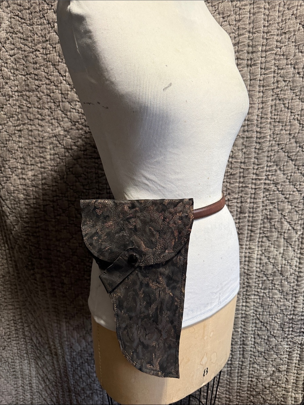 Dark Brown Leather Metallic Patterned Hip Bag